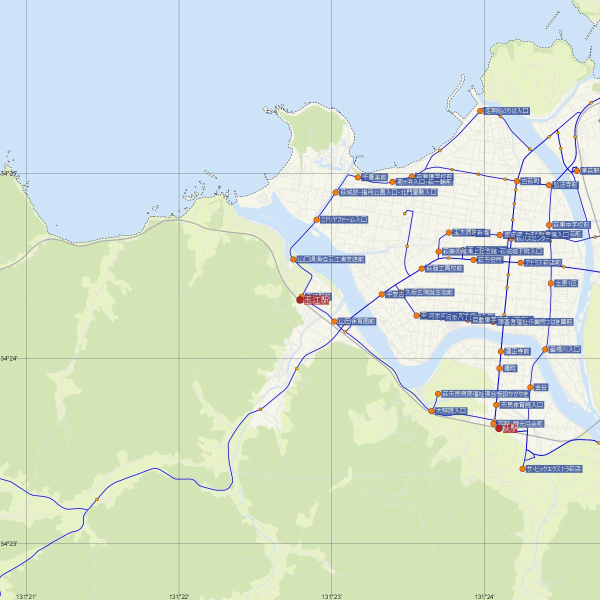 玉江駅（JR西日本）周辺のバス路線図