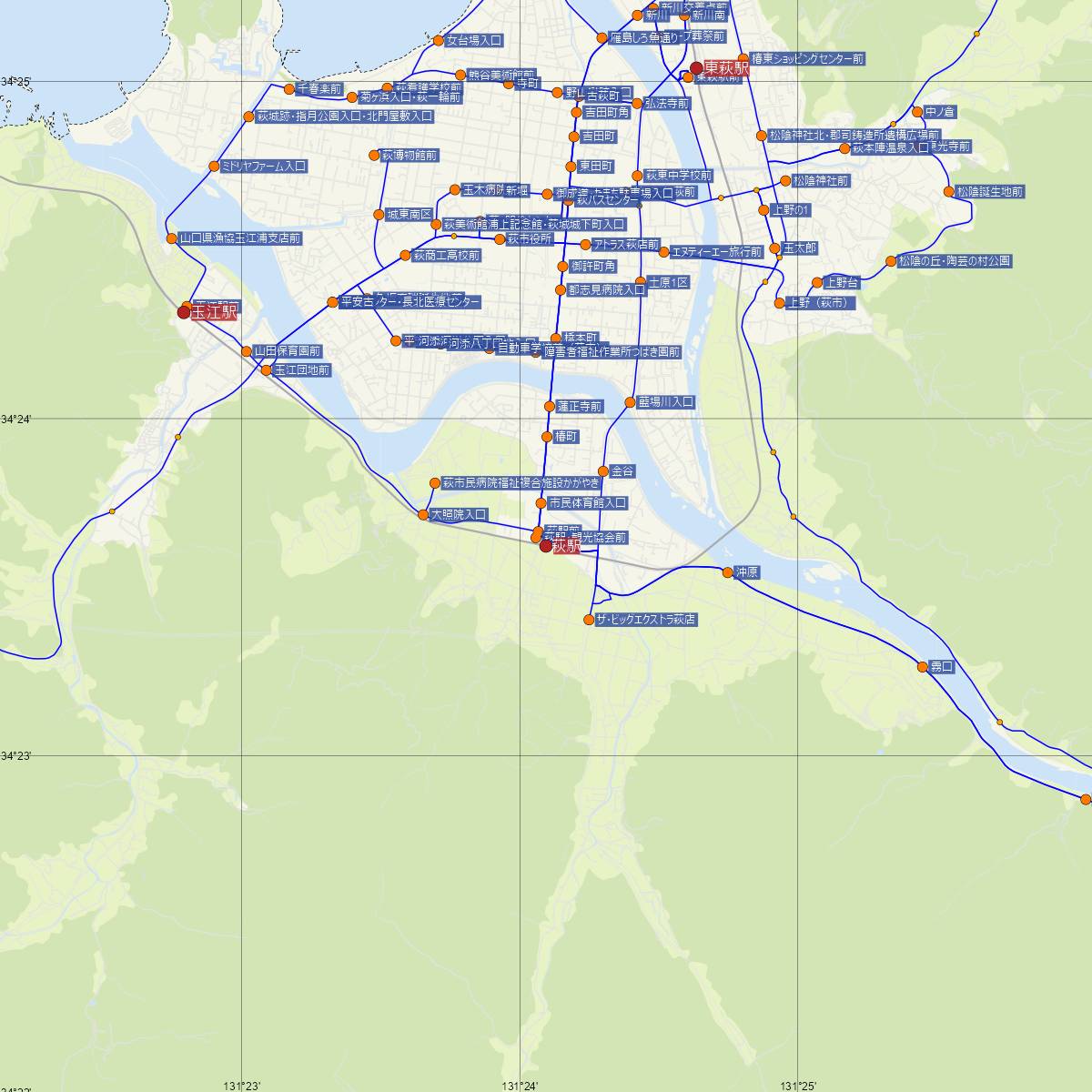 萩駅（JR西日本）周辺のバス路線図