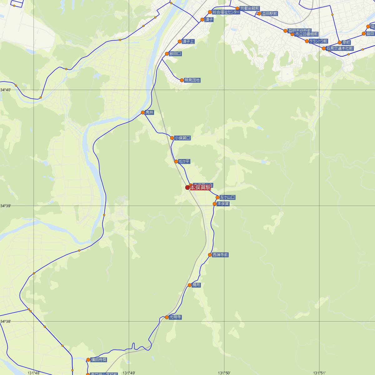 本俣賀駅（JR西日本）周辺のバス路線図