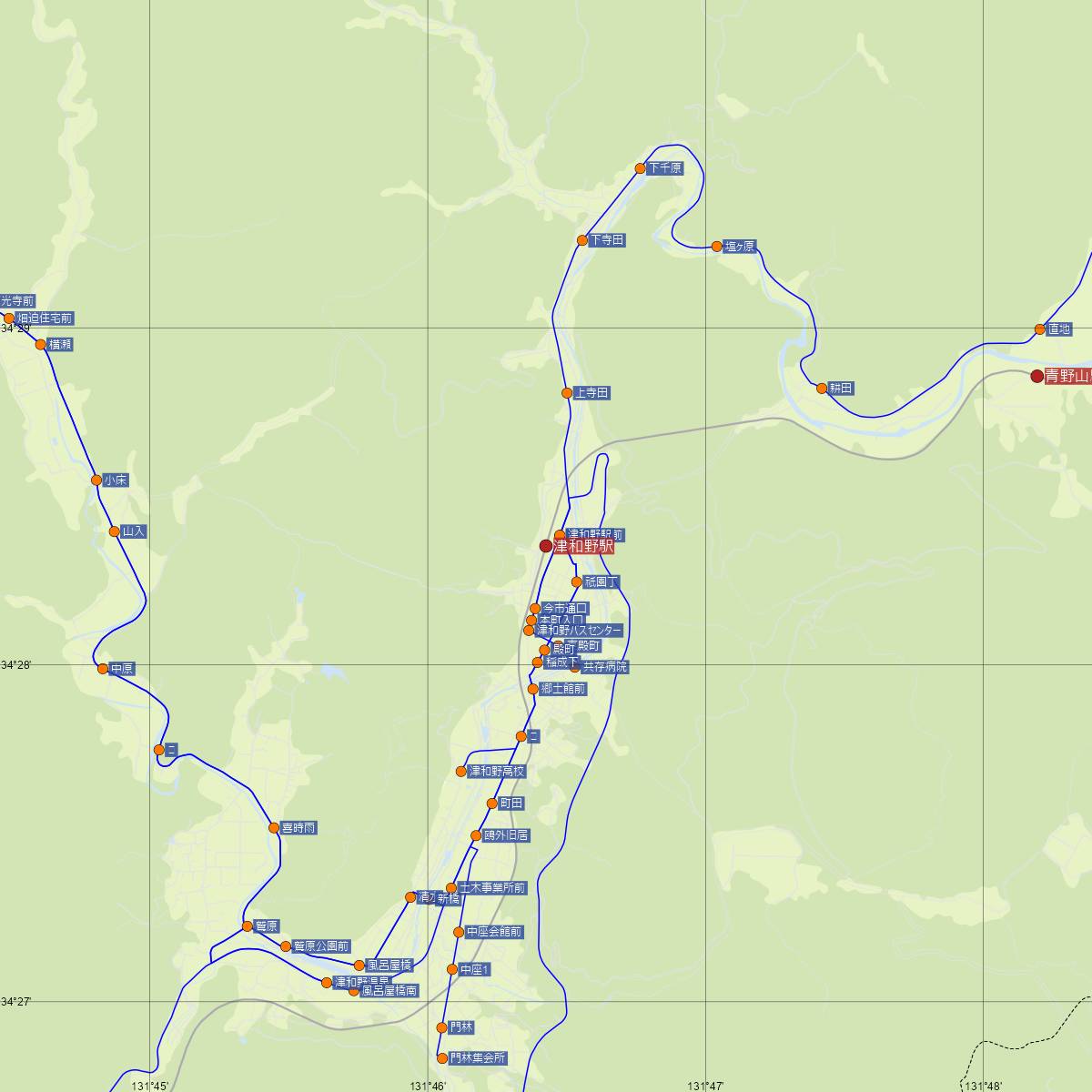 津和野駅（JR西日本）周辺のバス路線図