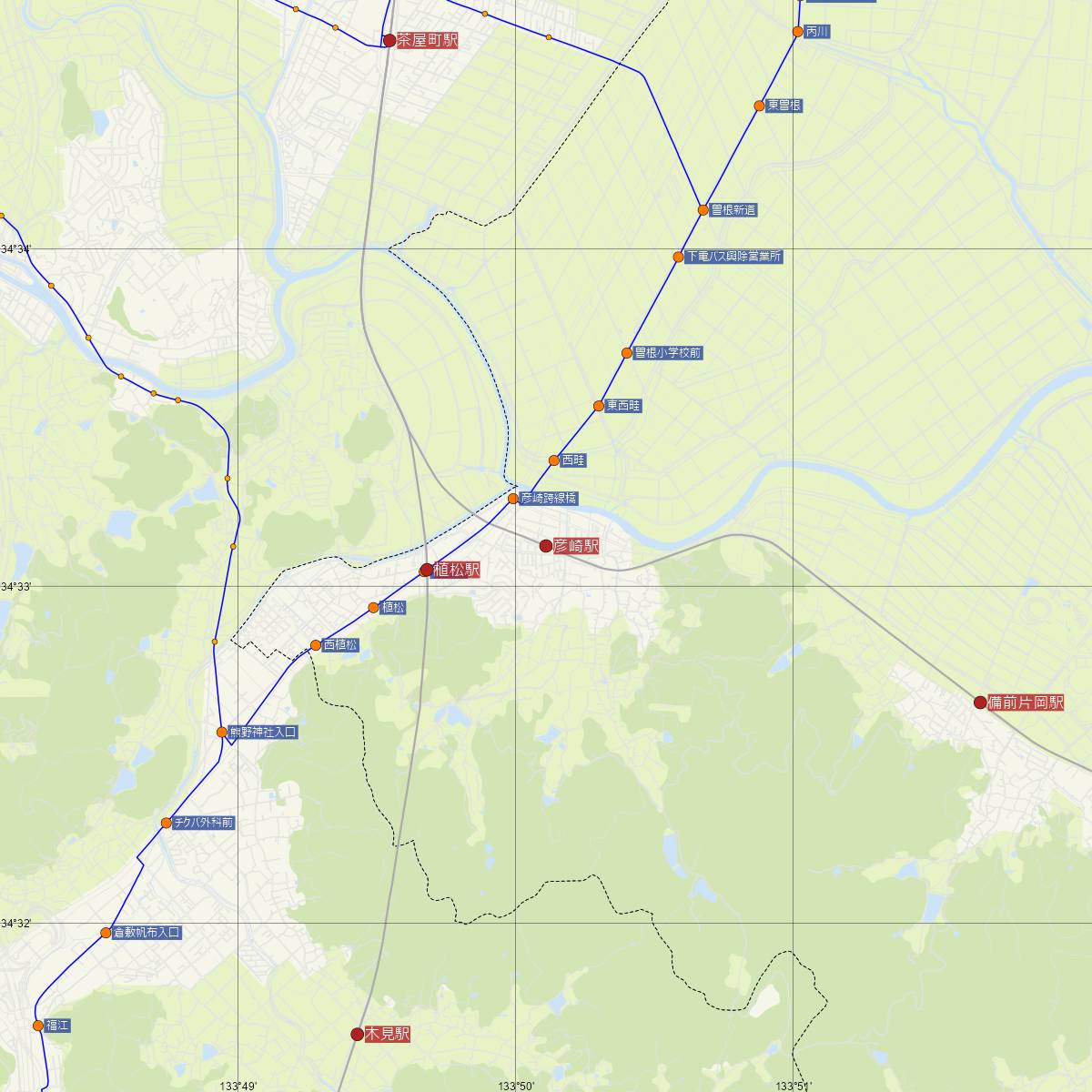 彦崎駅（JR西日本）周辺のバス路線図