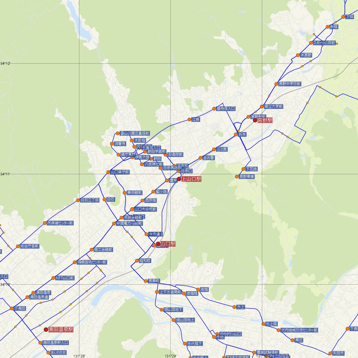 上山口駅（JR西日本）周辺のバス路線図