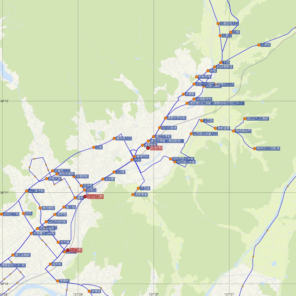 宮野駅（JR西日本）周辺のバス路線図