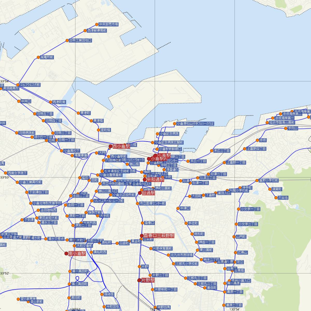 小倉駅（JR西日本）周辺のバス路線図