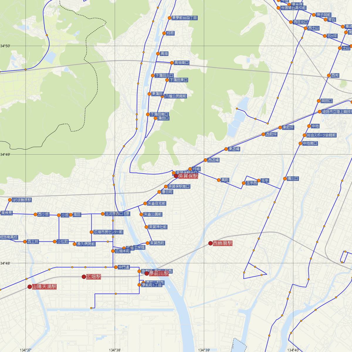 英賀保駅（JR西日本）周辺のバス路線図