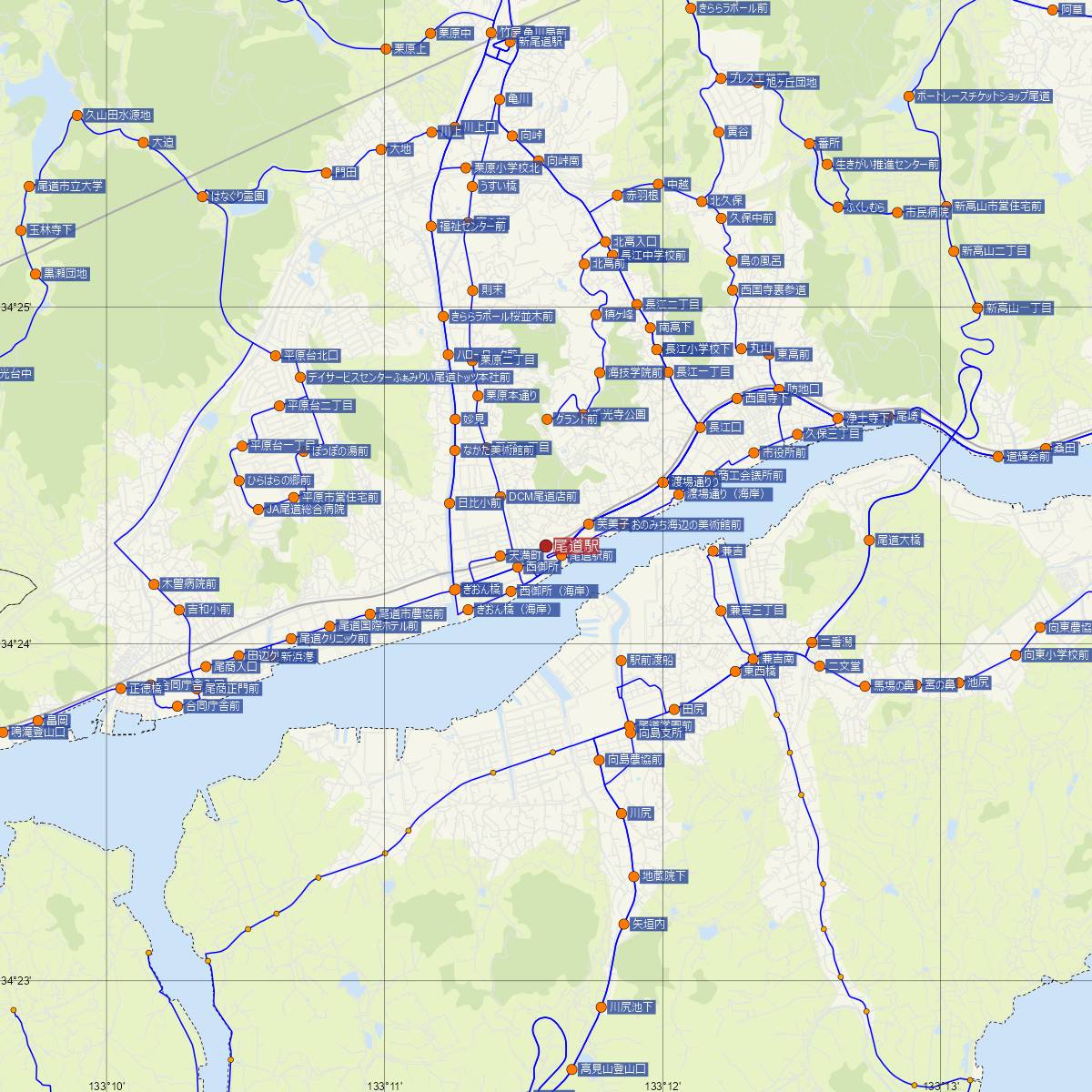 尾道駅（JR西日本）周辺のバス路線図