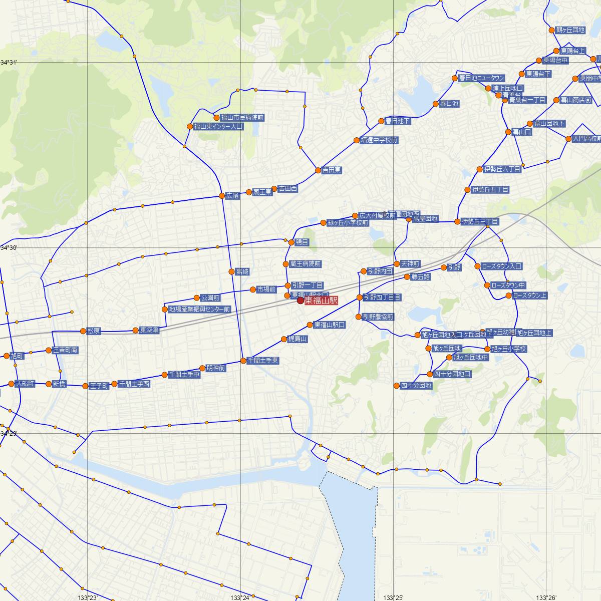 東福山駅（JR西日本）周辺のバス路線図