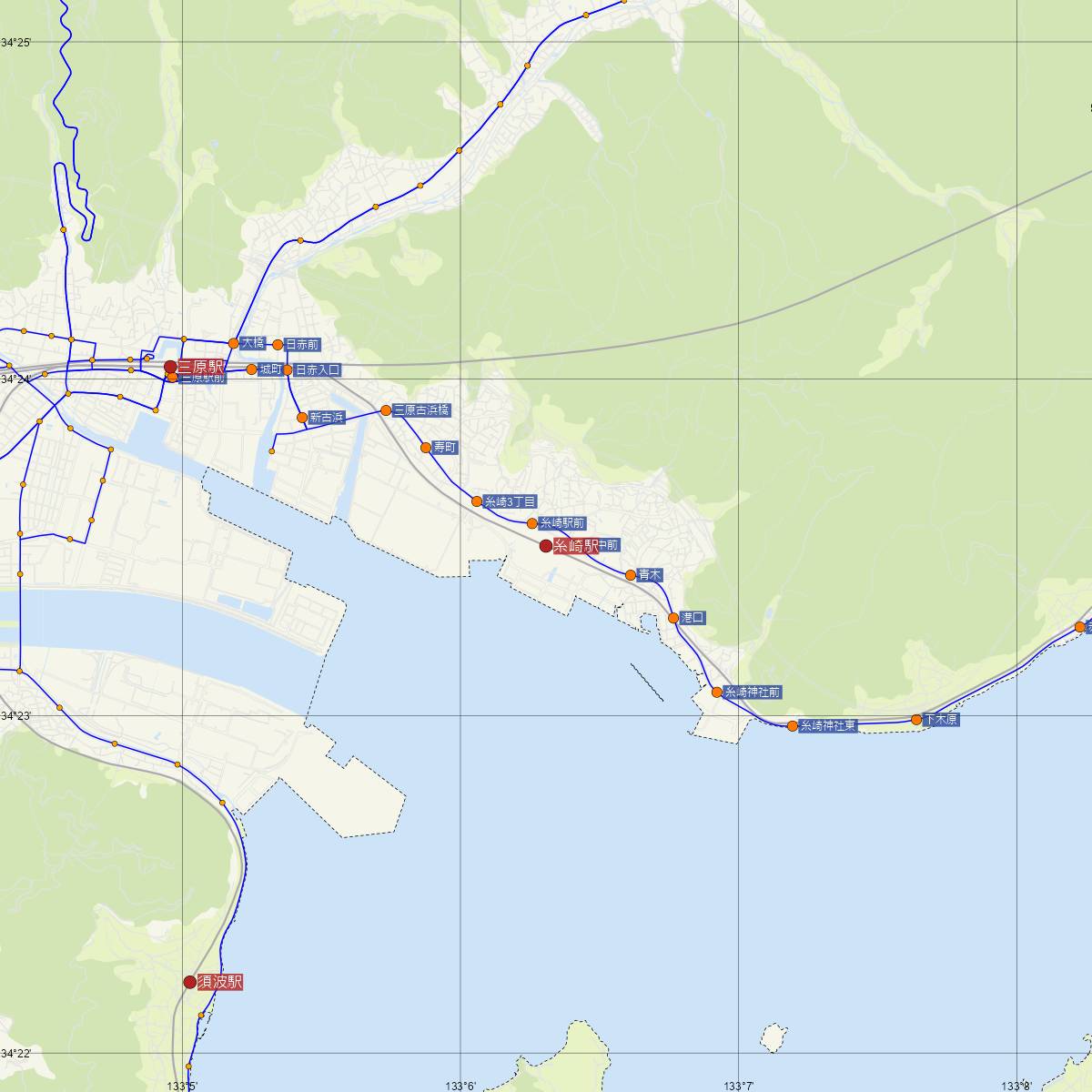 糸崎駅（JR西日本）周辺のバス路線図