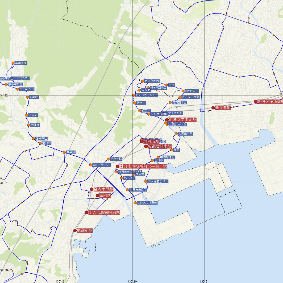 廿日市駅（JR西日本）周辺のバス路線図