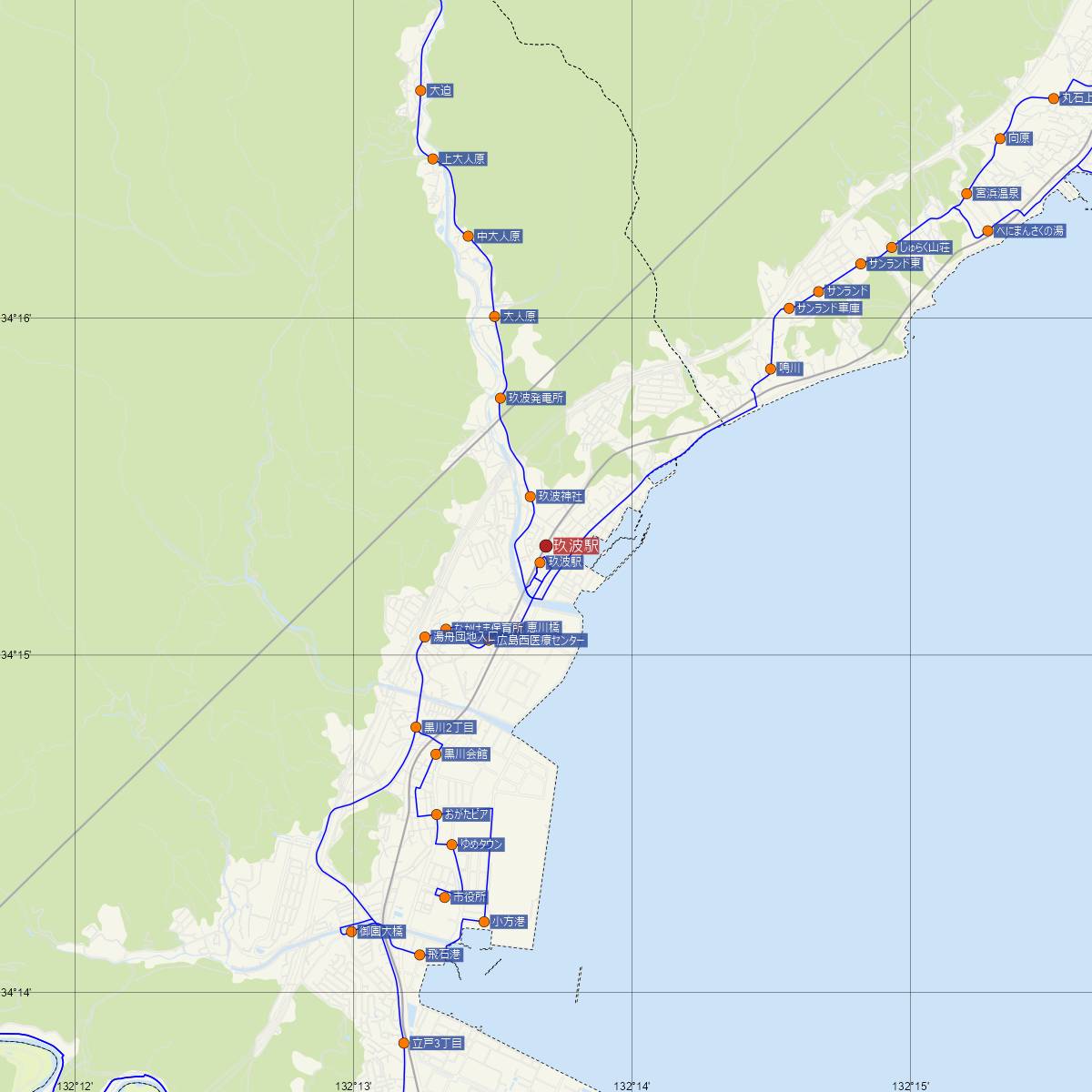 玖波駅（JR西日本）周辺のバス路線図