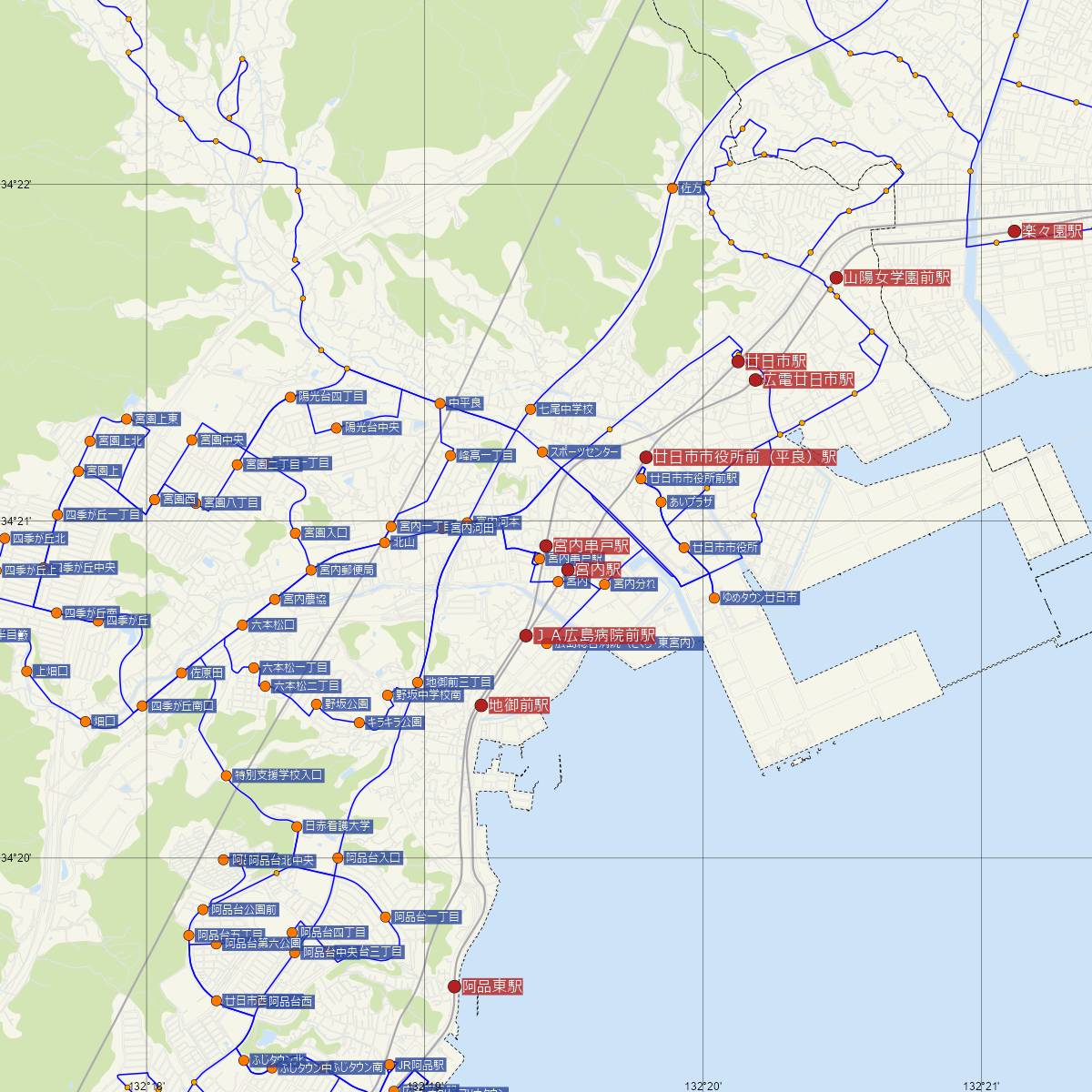 宮内串戸駅（JR西日本）周辺のバス路線図