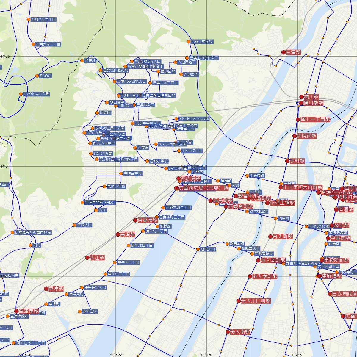 西広島駅（JR西日本）周辺のバス路線図