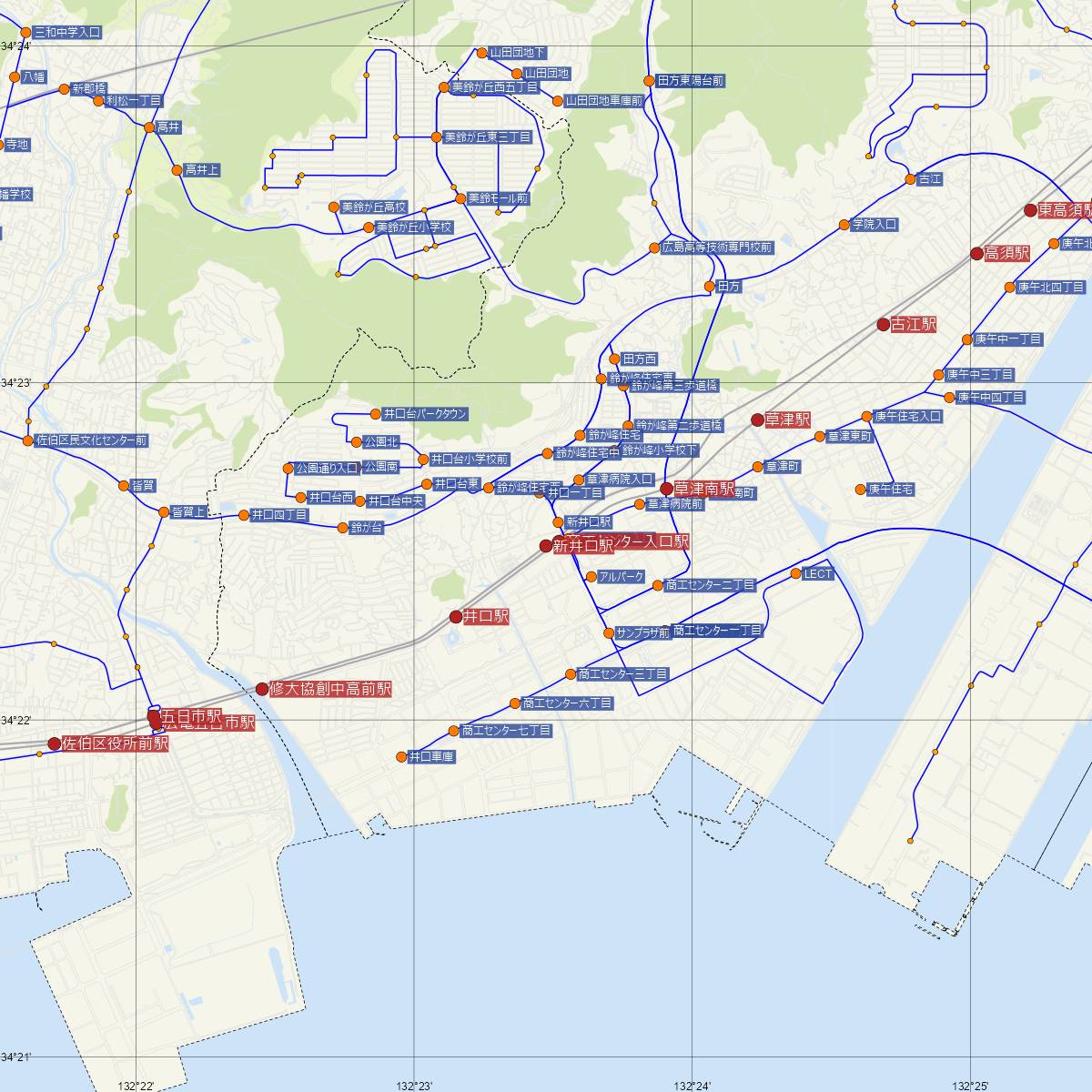 新井口駅（JR西日本）周辺のバス路線図