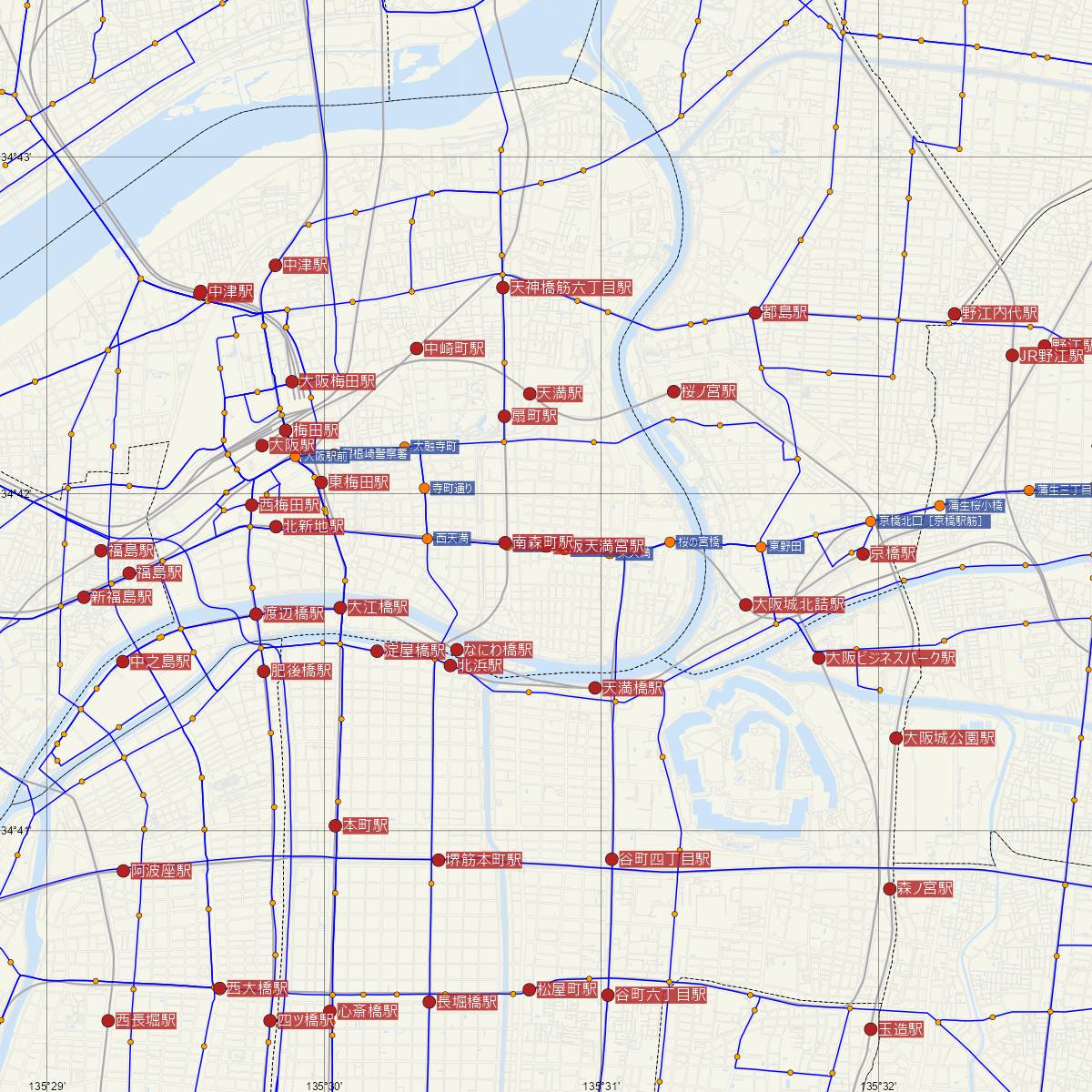 大阪天満宮駅（JR西日本）周辺のバス路線図
