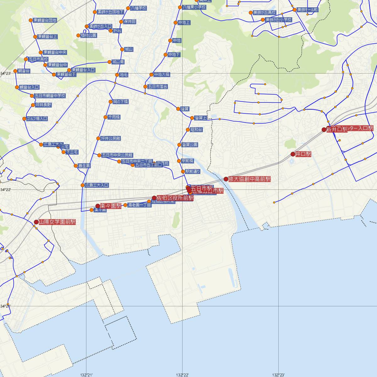 五日市駅（JR西日本）周辺のバス路線図