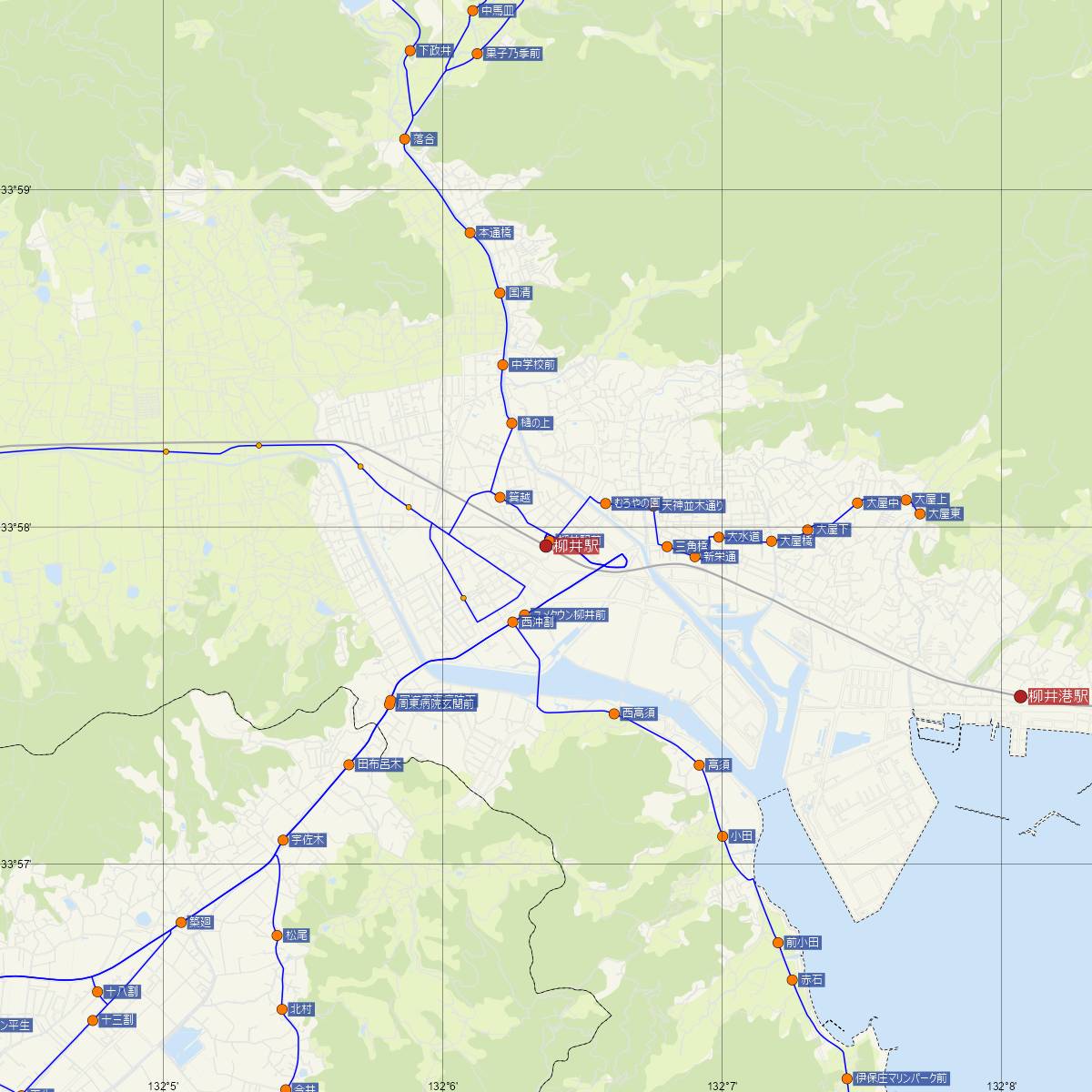 柳井駅（JR西日本）周辺のバス路線図