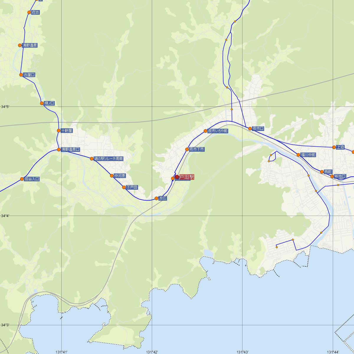 戸田駅（JR西日本）周辺のバス路線図