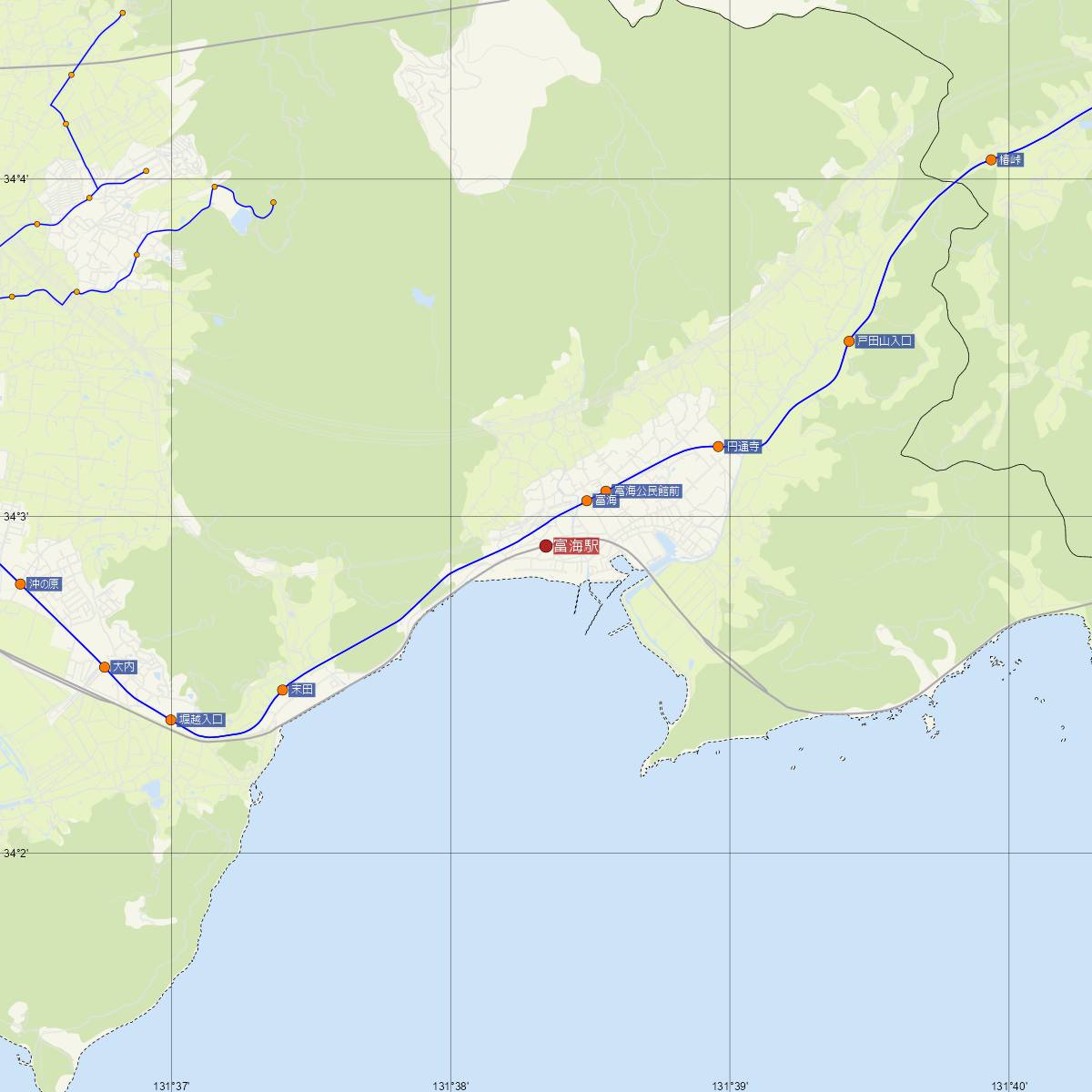 富海駅（JR西日本）周辺のバス路線図