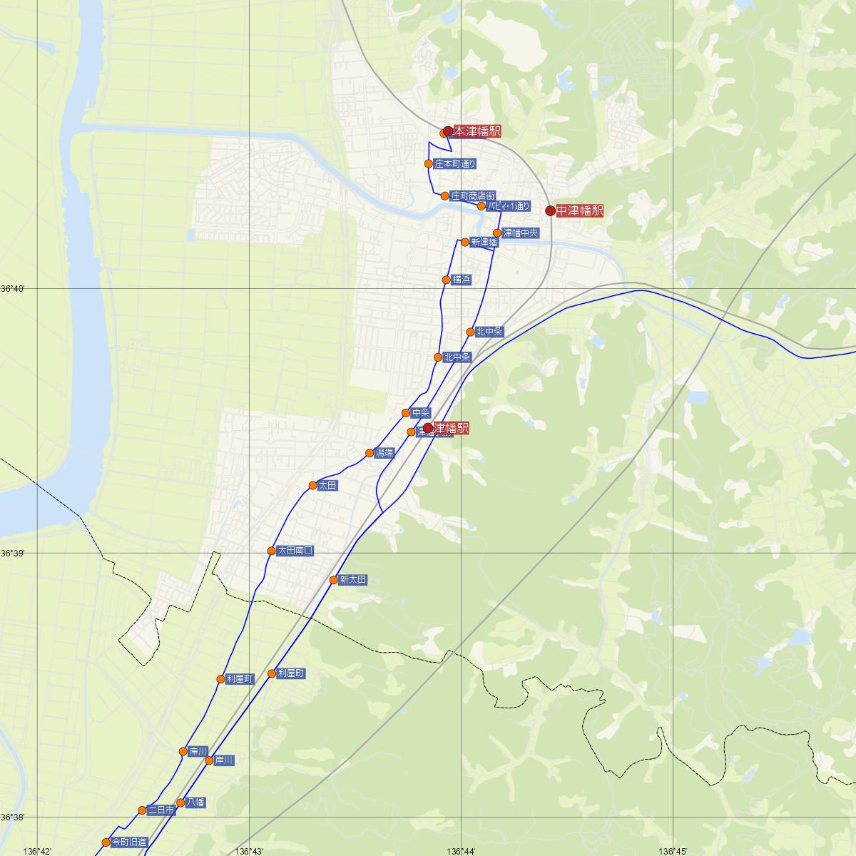 津幡駅（JR西日本）周辺のバス路線図