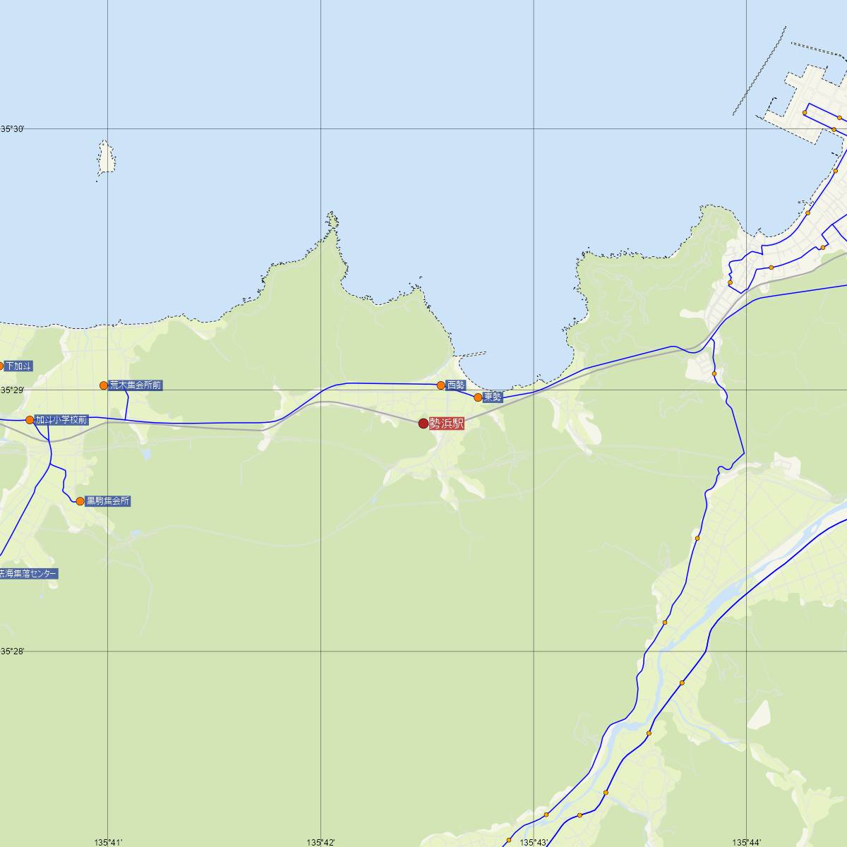 勢浜駅（JR西日本）周辺のバス路線図