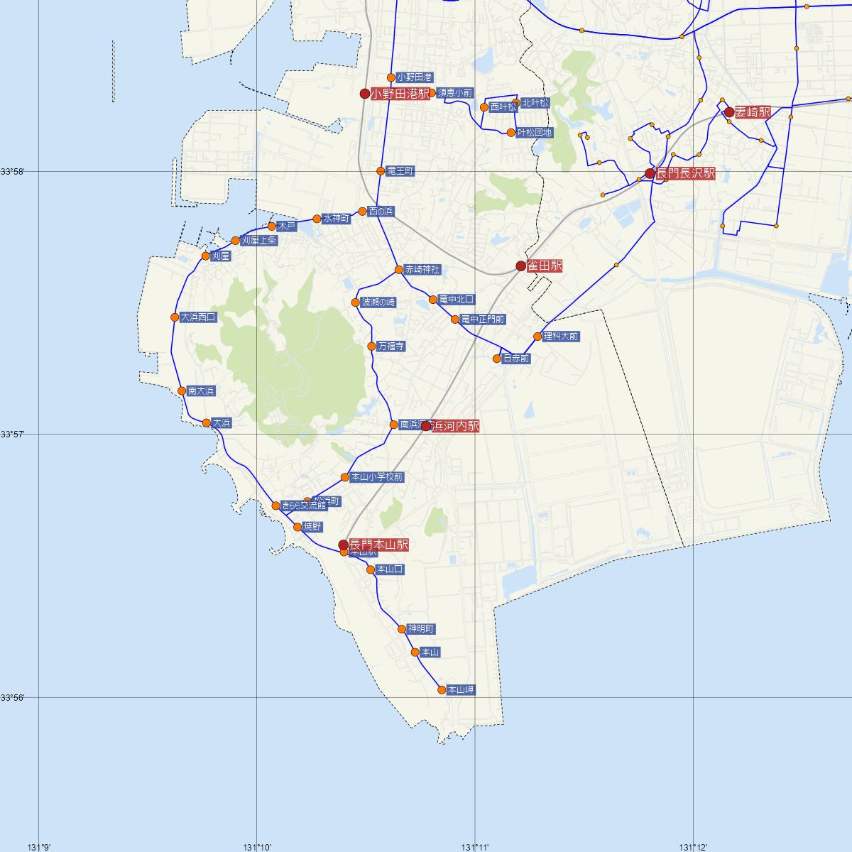 浜河内駅（JR西日本）周辺のバス路線図