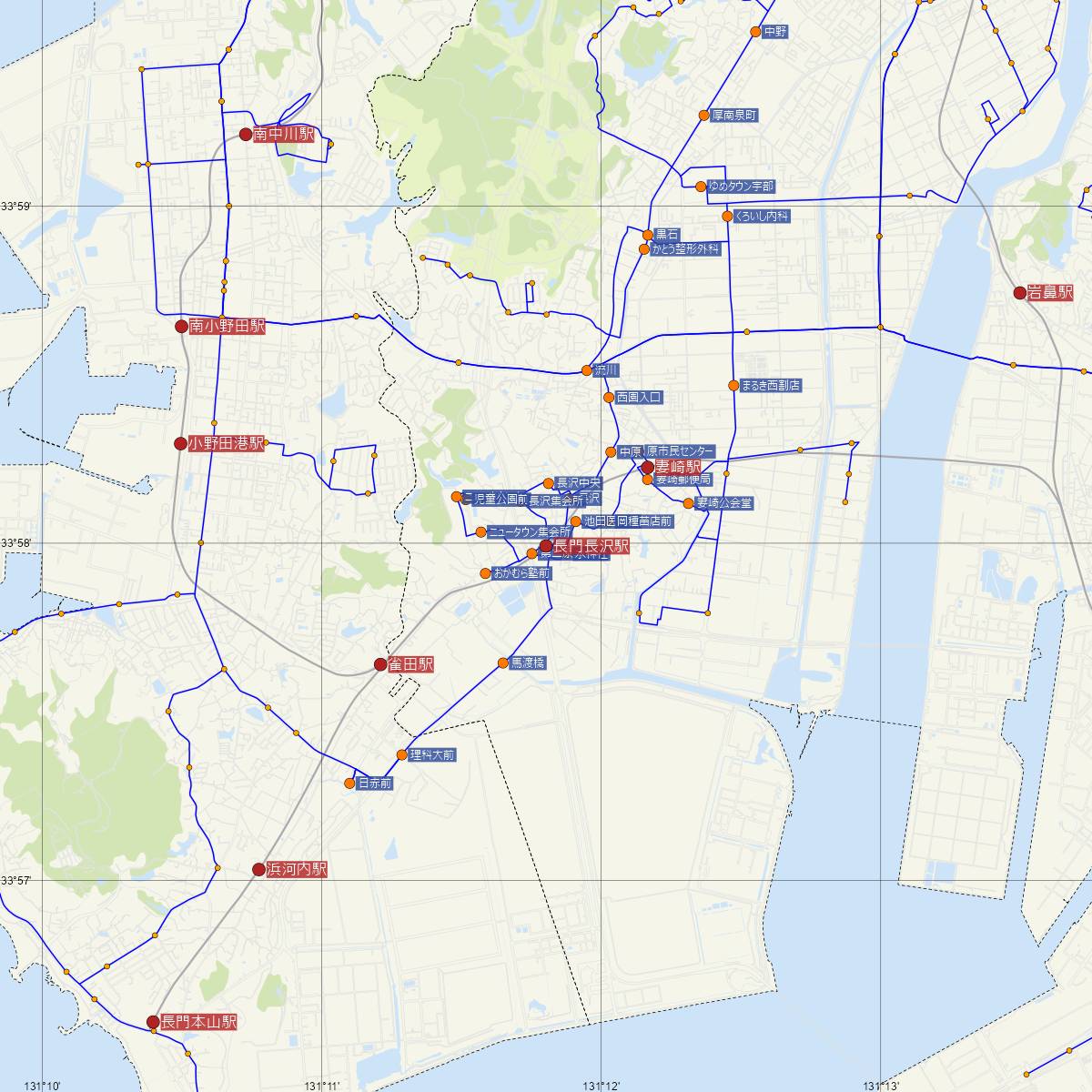 長門長沢駅（JR西日本）周辺のバス路線図