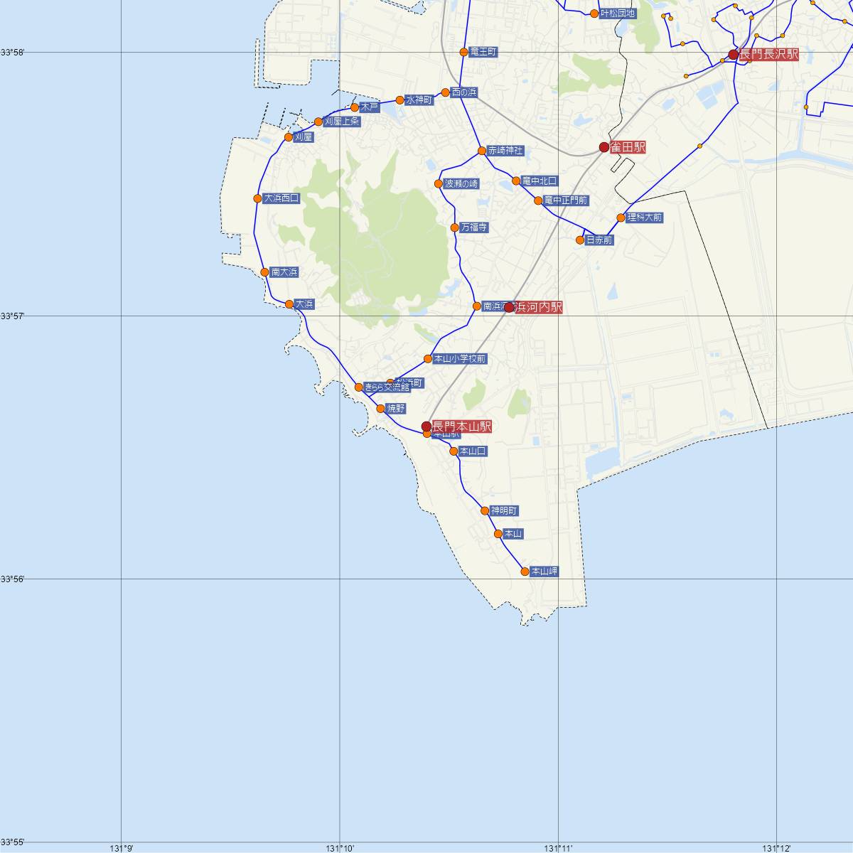 長門本山駅（JR西日本）周辺のバス路線図