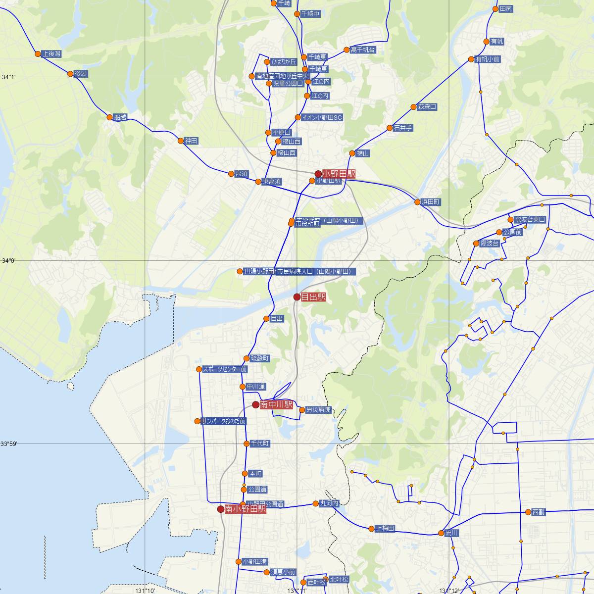 目出駅（JR西日本）周辺のバス路線図