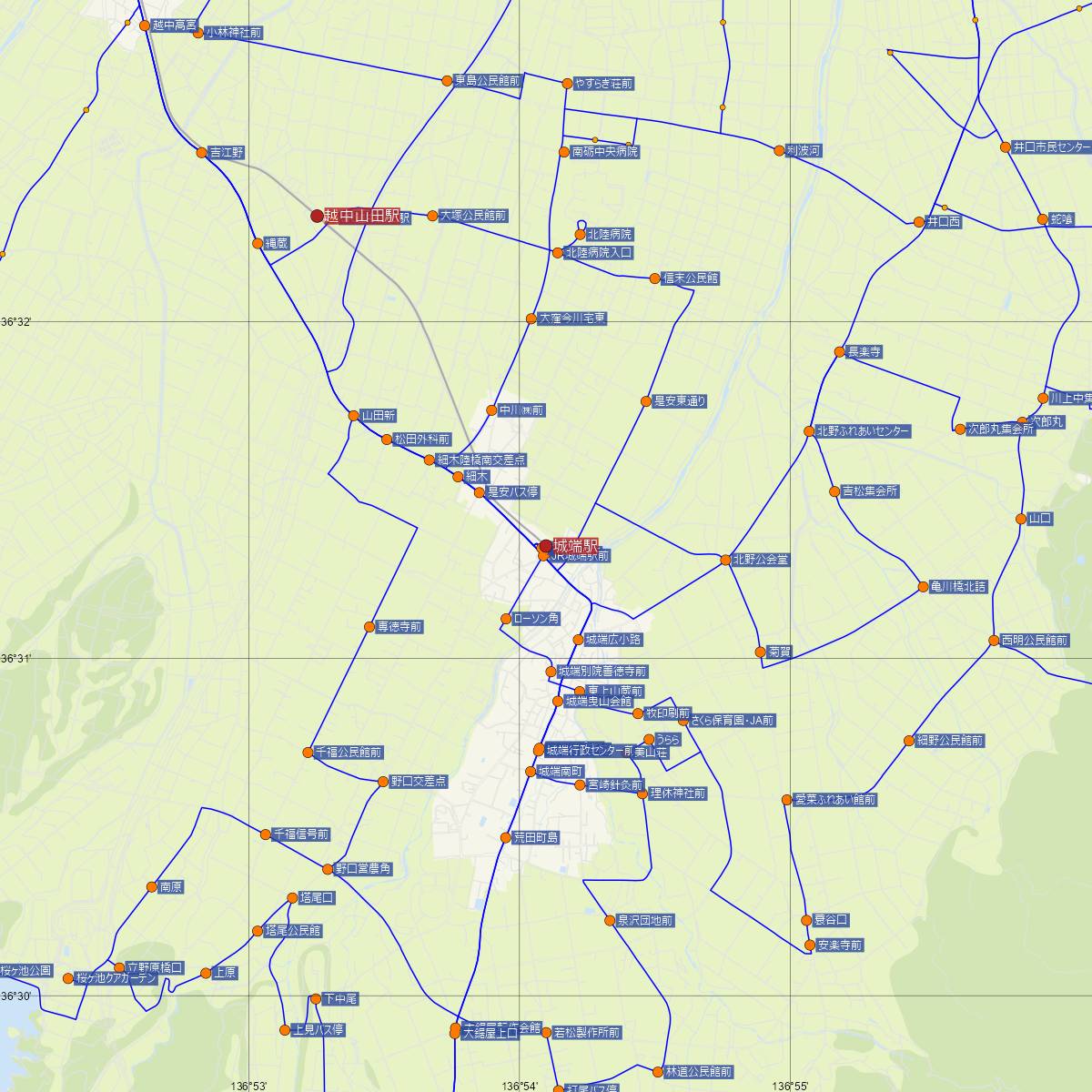 城端駅（JR西日本）周辺のバス路線図