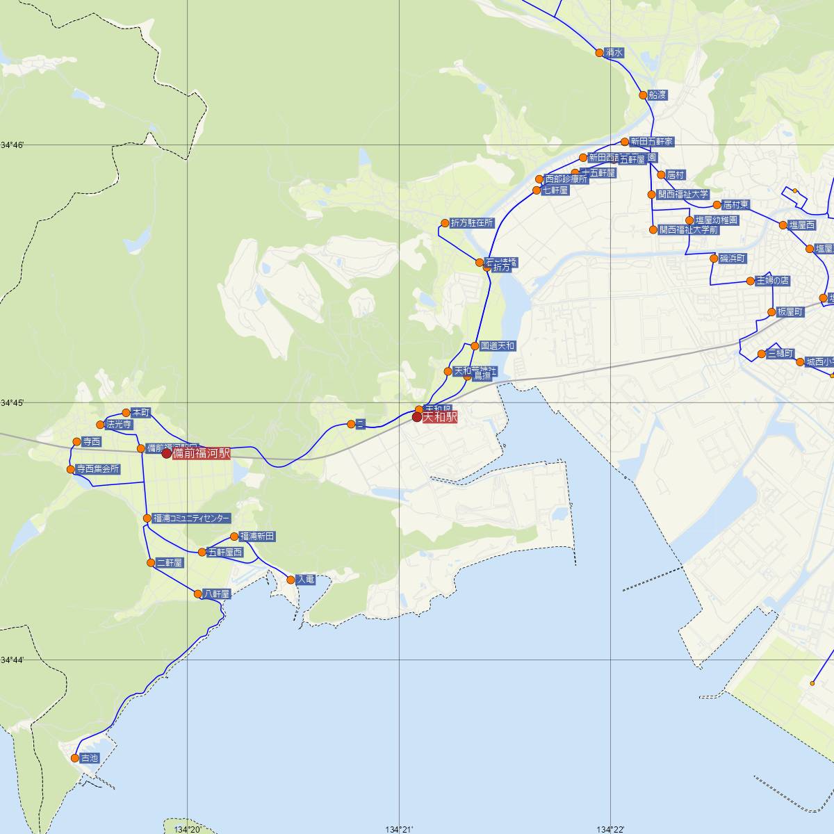 天和駅（JR西日本）周辺のバス路線図