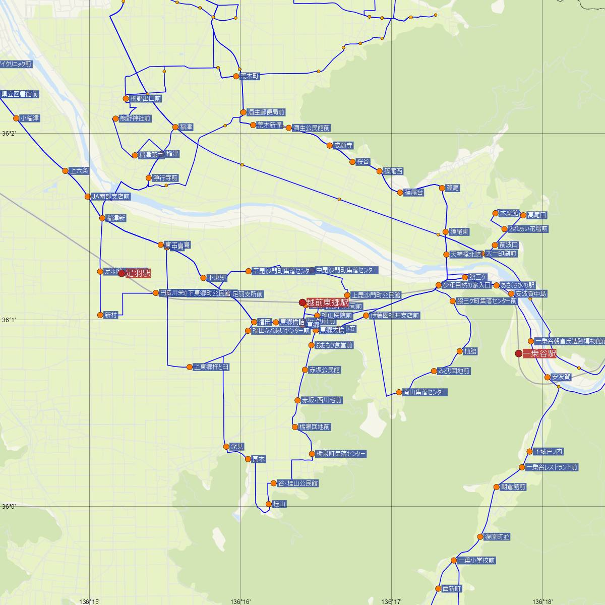 越前東郷駅（JR西日本）周辺のバス路線図