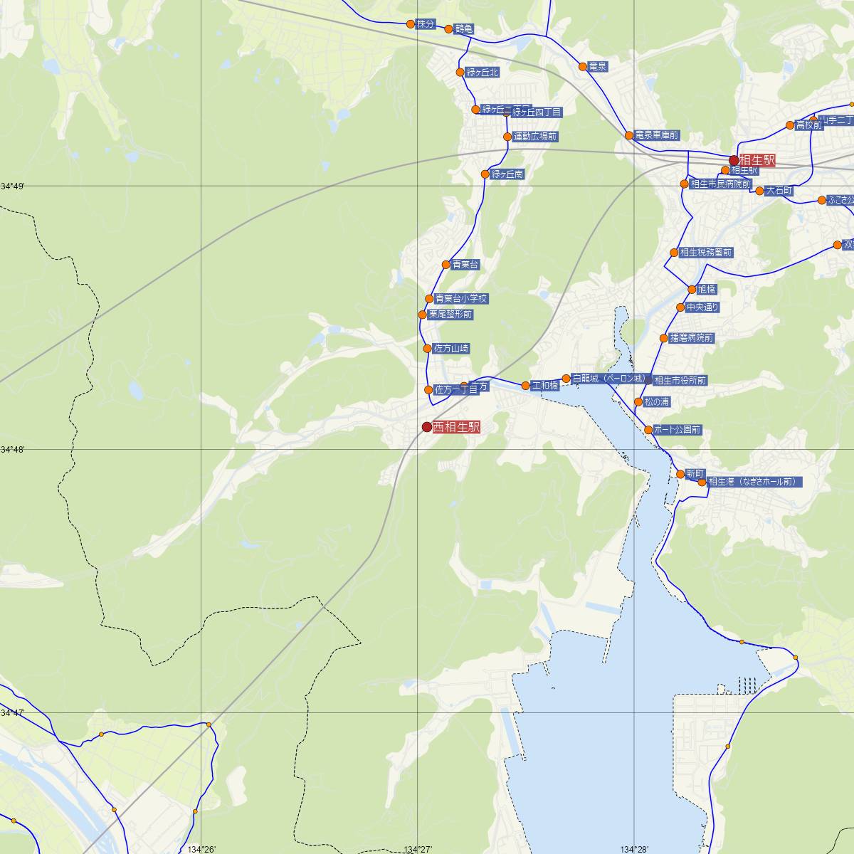 西相生駅（JR西日本）周辺のバス路線図