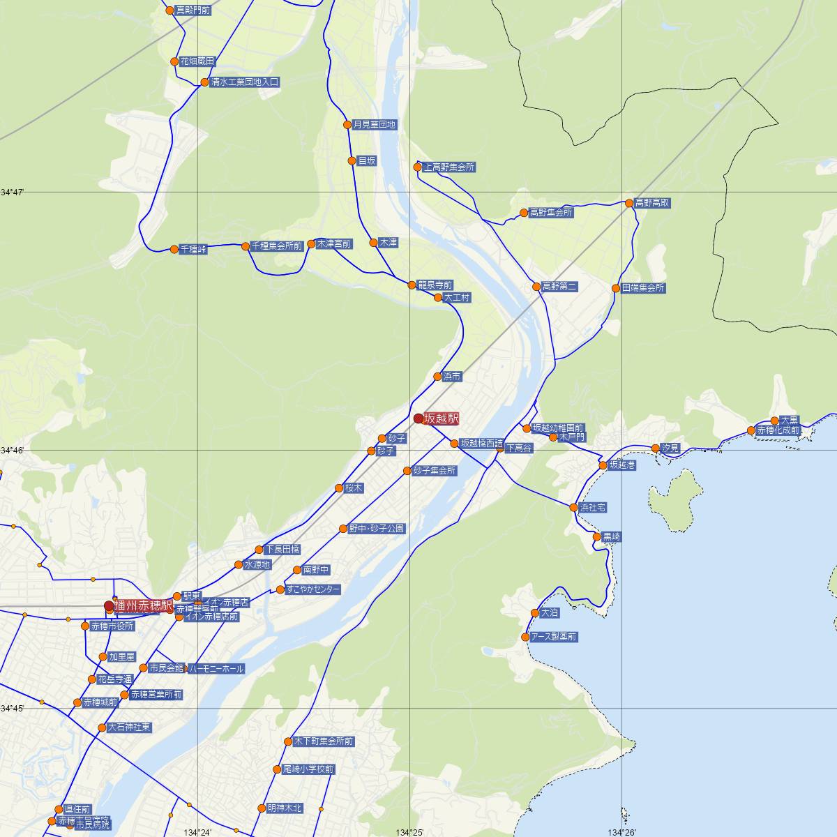 坂越駅（JR西日本）周辺のバス路線図