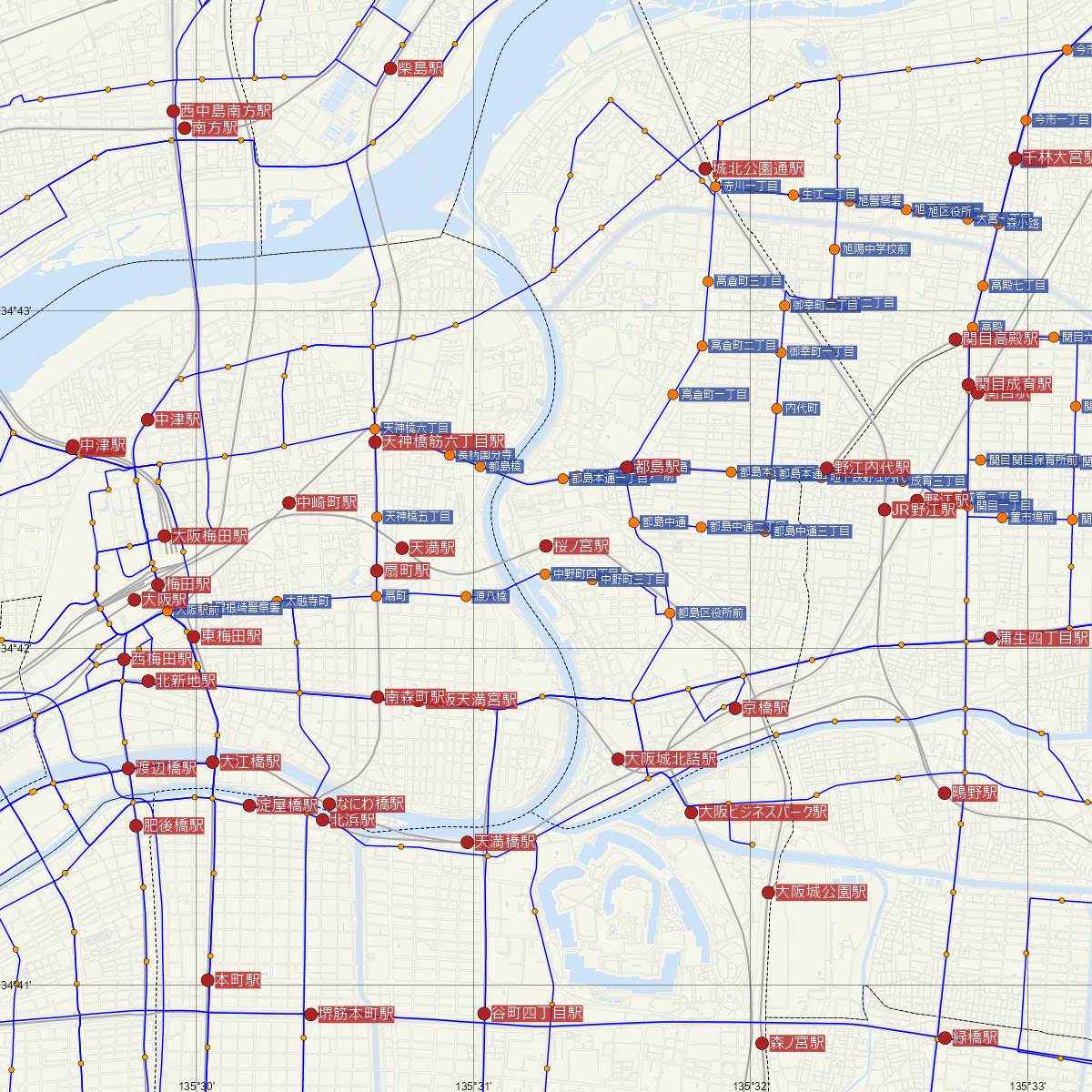 桜ノ宮駅（JR西日本）周辺のバス路線図