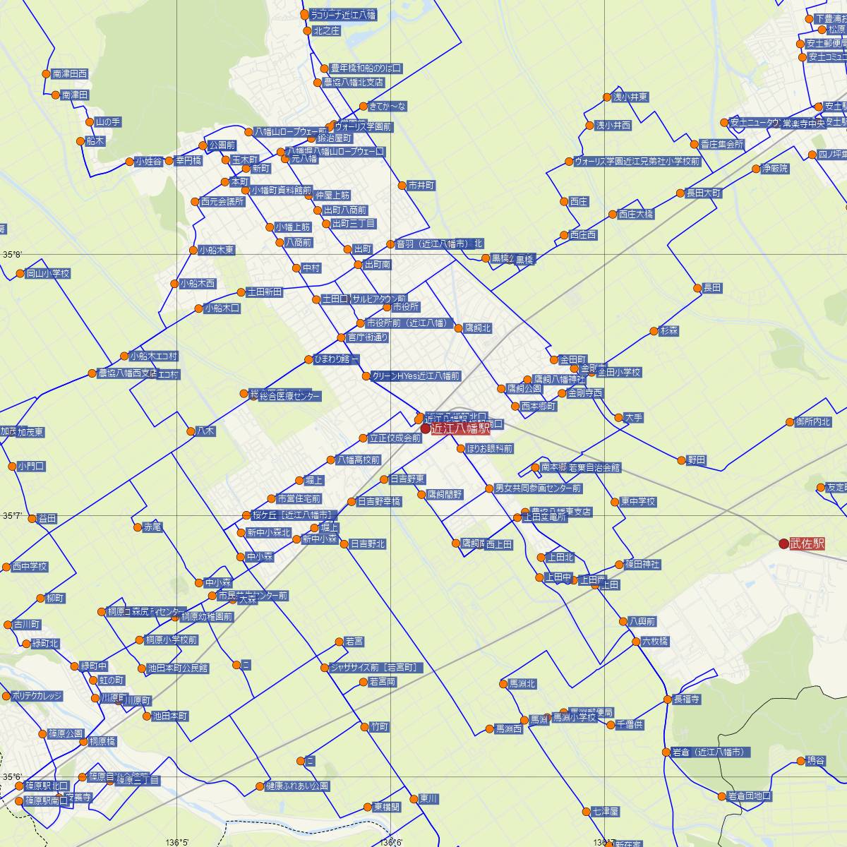 近江八幡駅（JR西日本）周辺のバス路線図