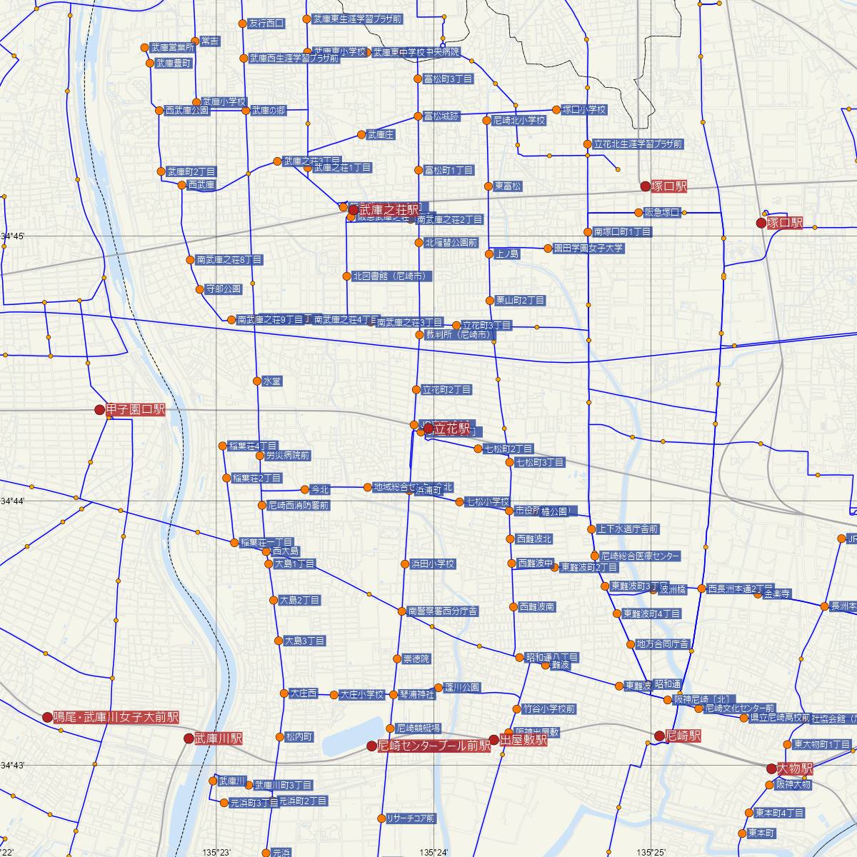 立花駅（JR西日本）周辺のバス路線図