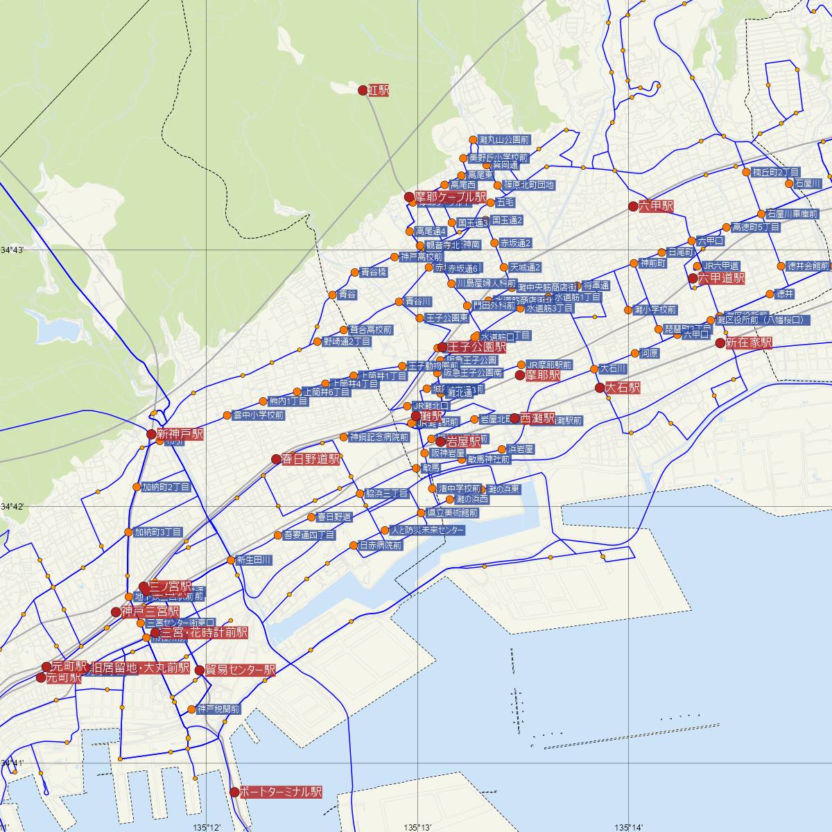 灘駅（JR西日本）周辺のバス路線図