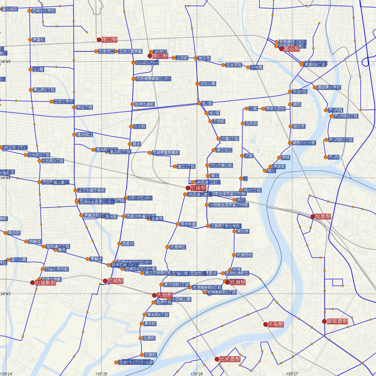 尼崎駅（JR西日本）周辺のバス路線図