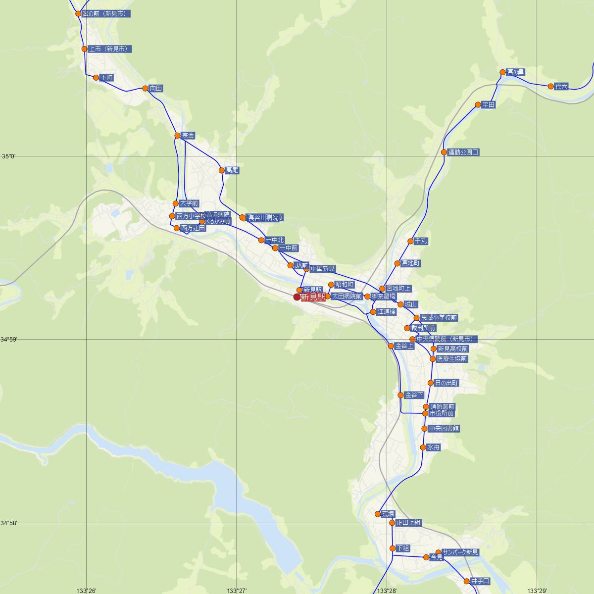 新見駅（JR西日本）周辺のバス路線図