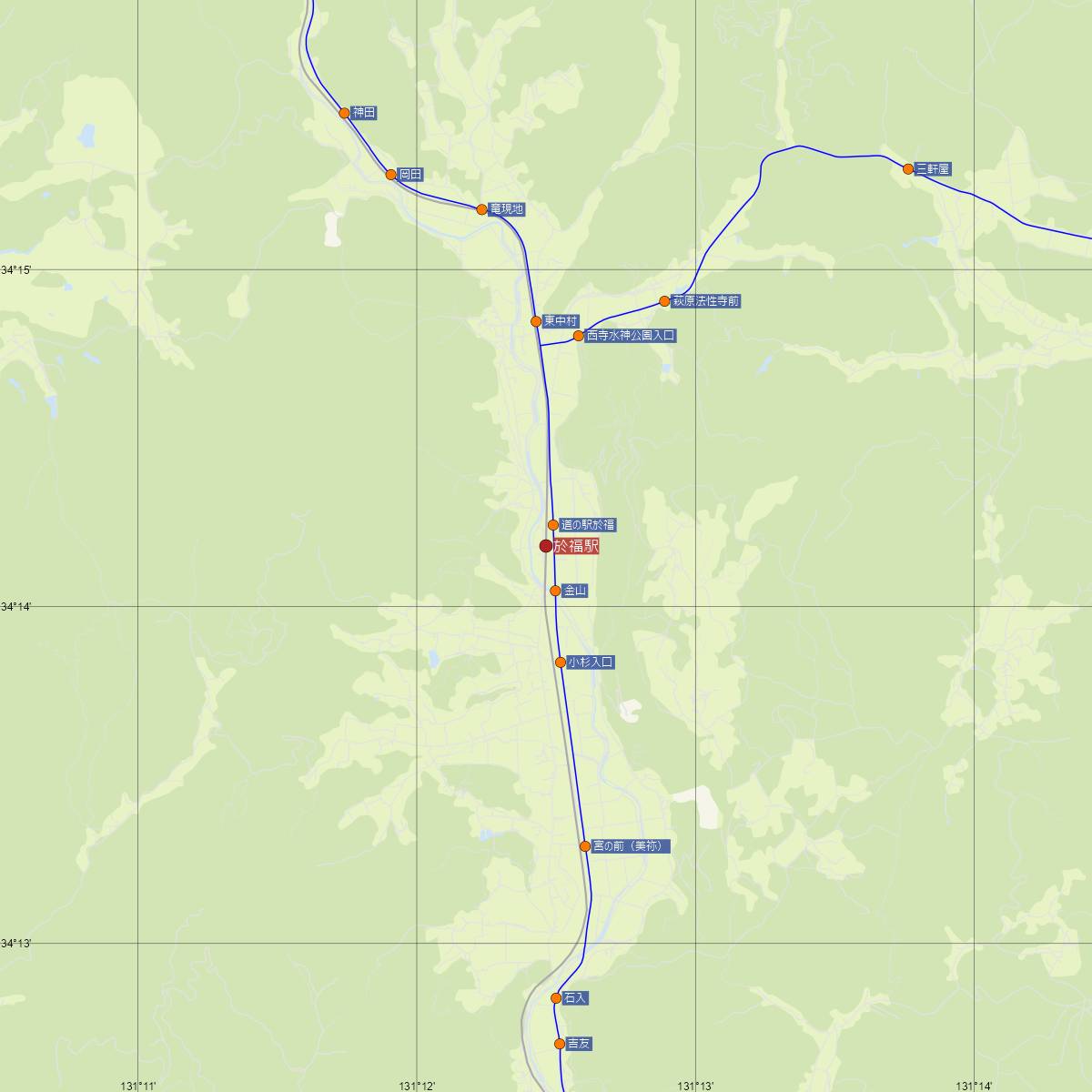 於福駅（JR西日本）周辺のバス路線図