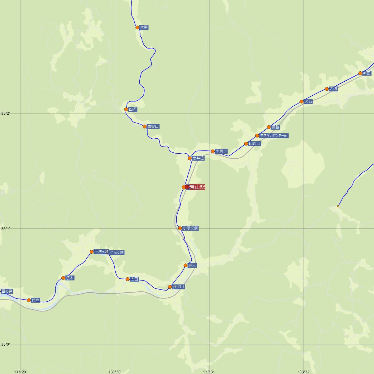 岩山駅（JR西日本）周辺のバス路線図