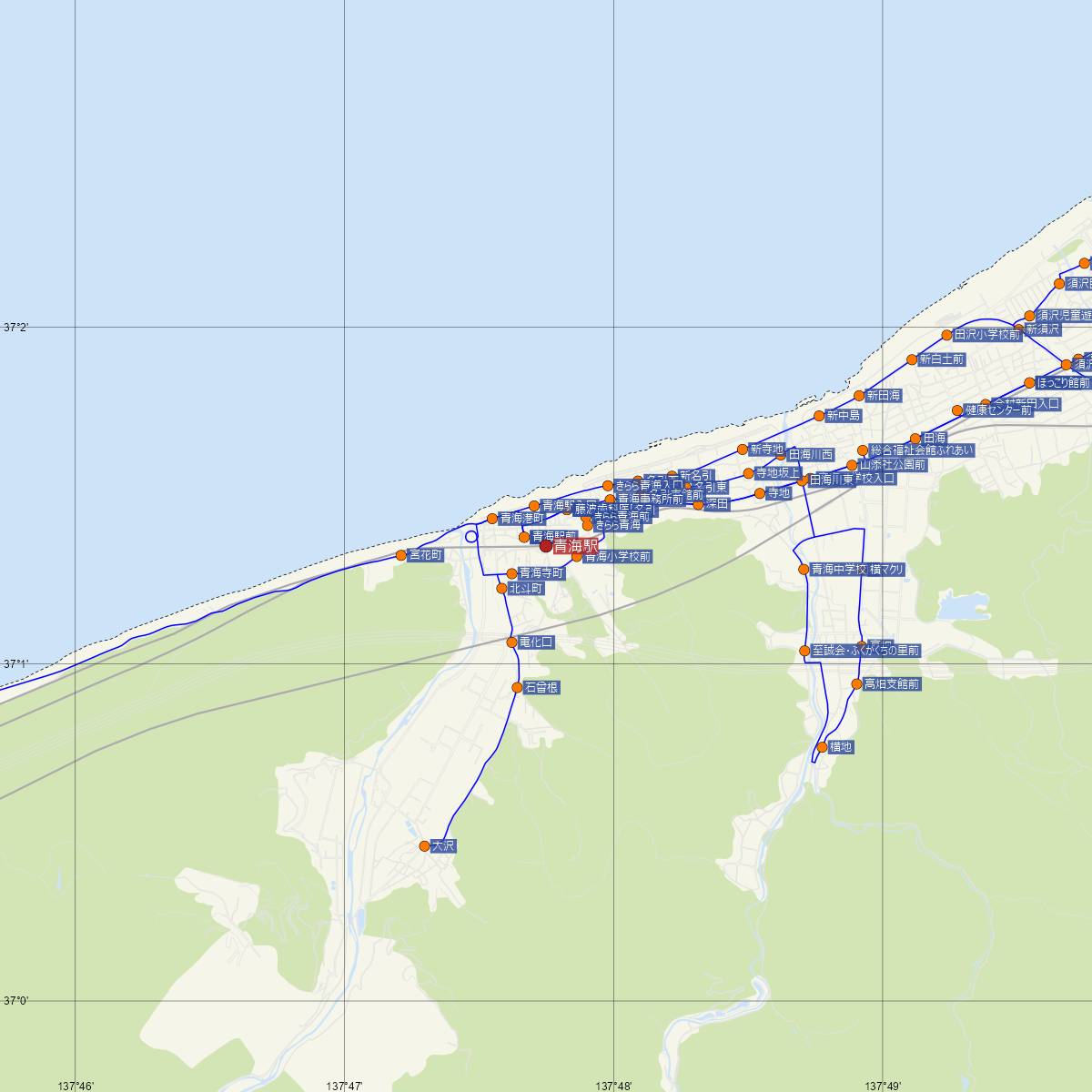 青海駅（えちごトキめき鉄道）周辺のバス路線図