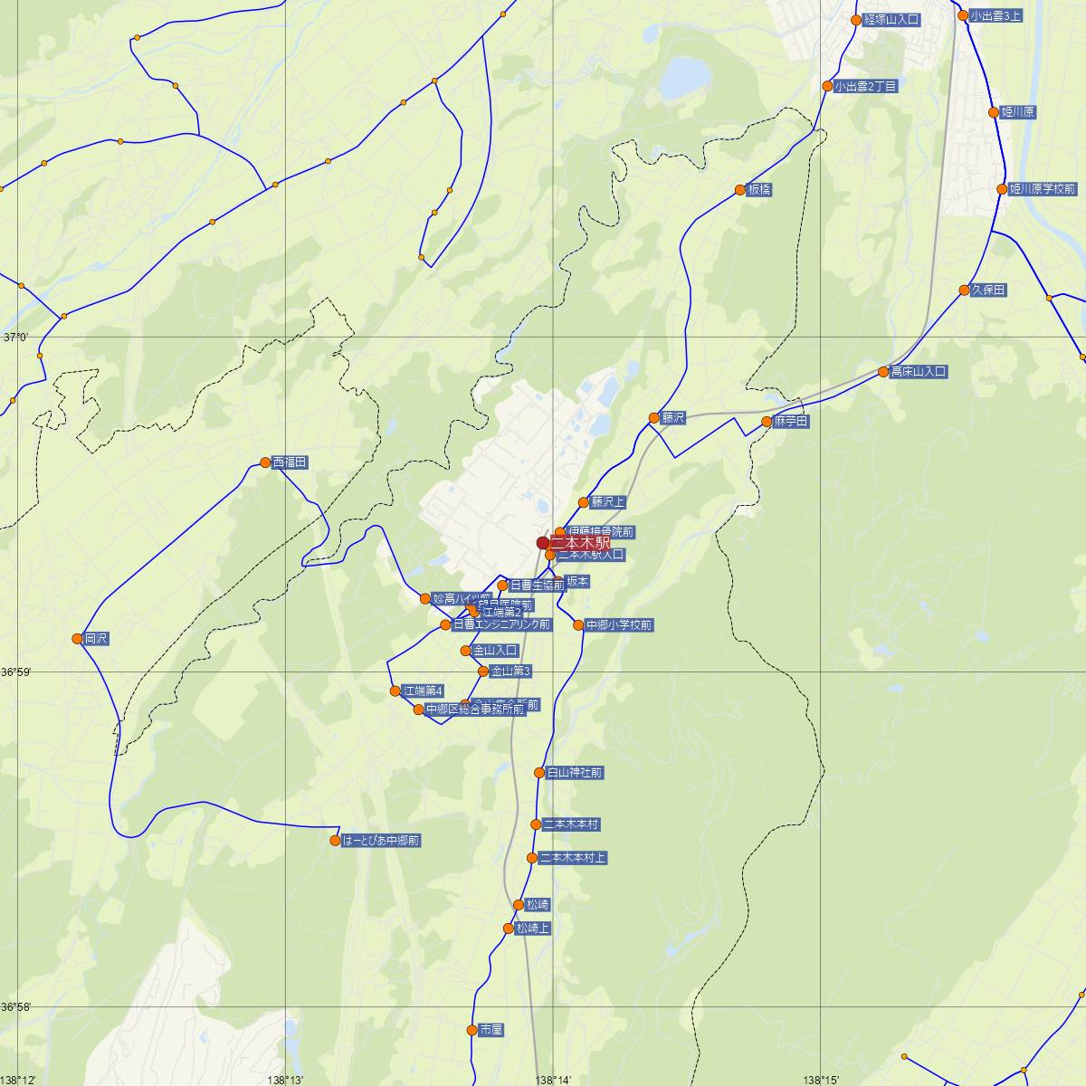 二本木駅（えちごトキめき鉄道）周辺のバス路線図