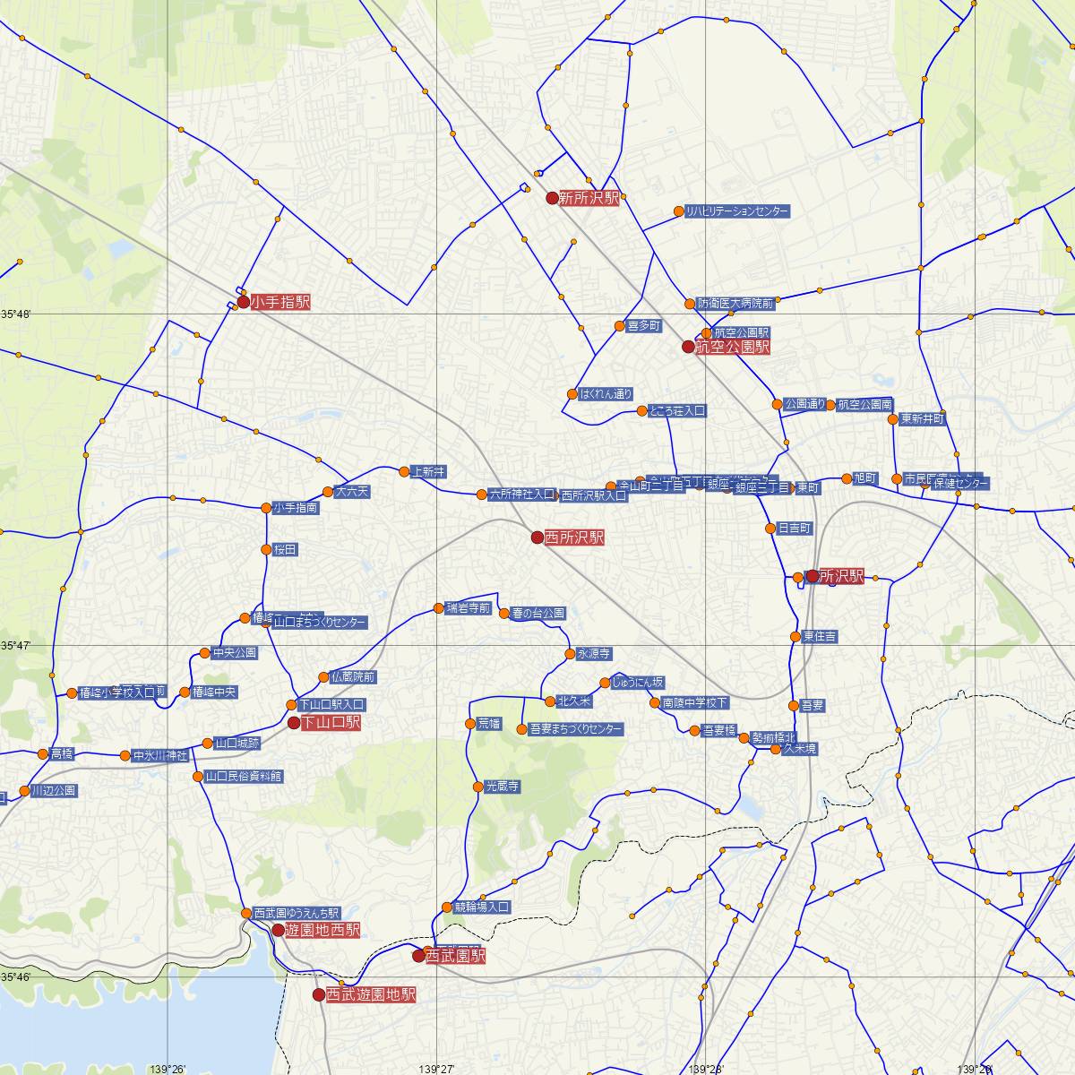 西所沢駅（西武鉄道）周辺のバス路線図