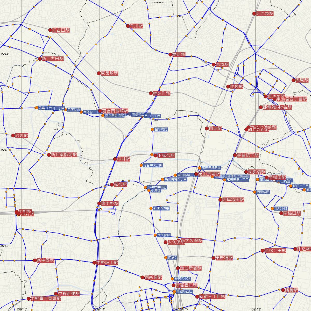 下落合駅（西武鉄道）周辺のバス路線図