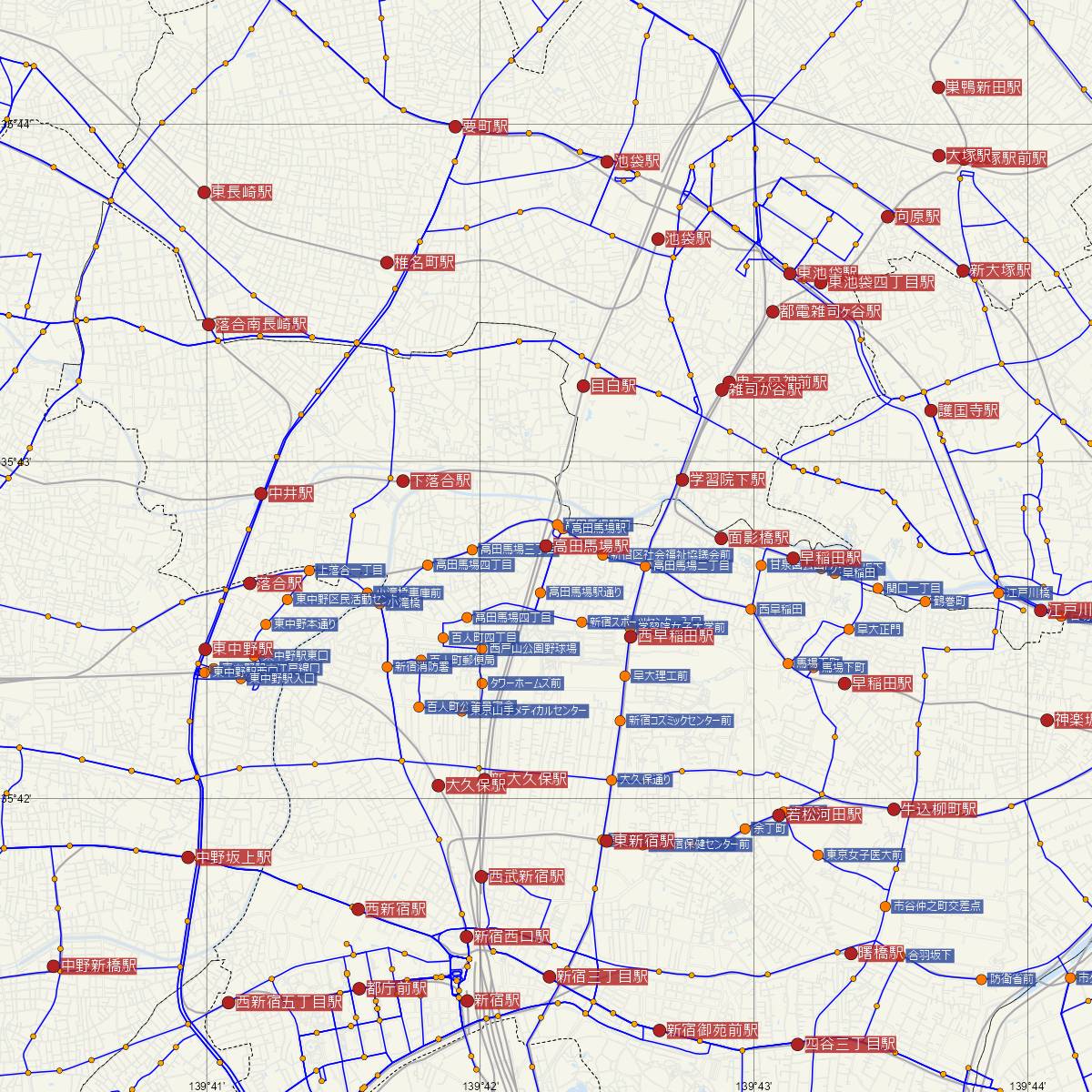 高田馬場駅（西武鉄道）周辺のバス路線図