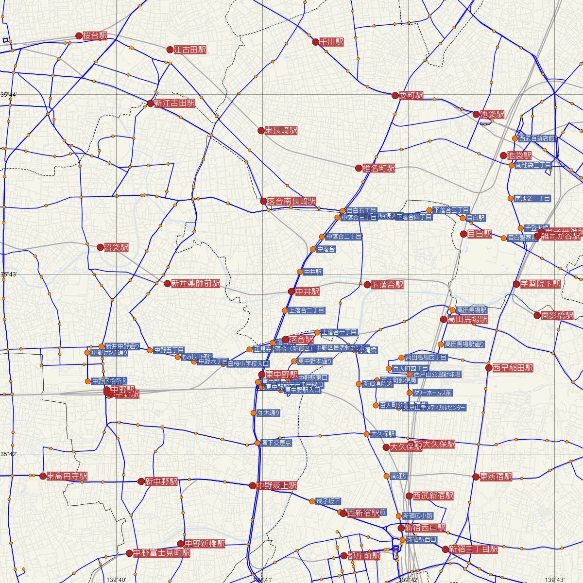 中井駅（西武鉄道）周辺のバス路線図