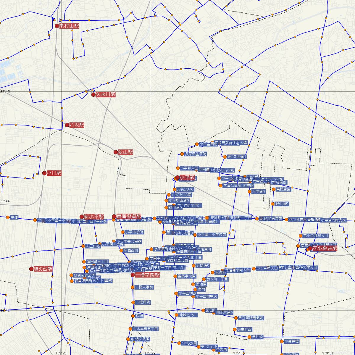小平駅（西武鉄道）周辺のバス路線図