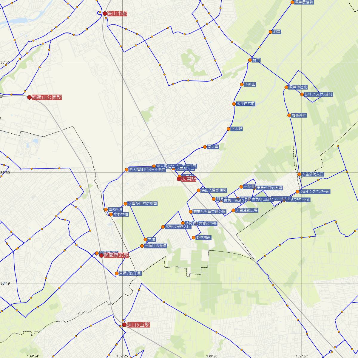 入曽駅（西武鉄道）周辺のバス路線図