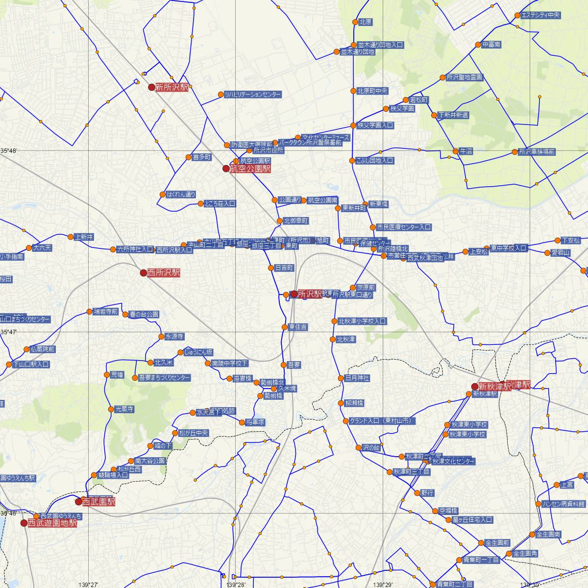 所沢駅（西武鉄道）周辺のバス路線図